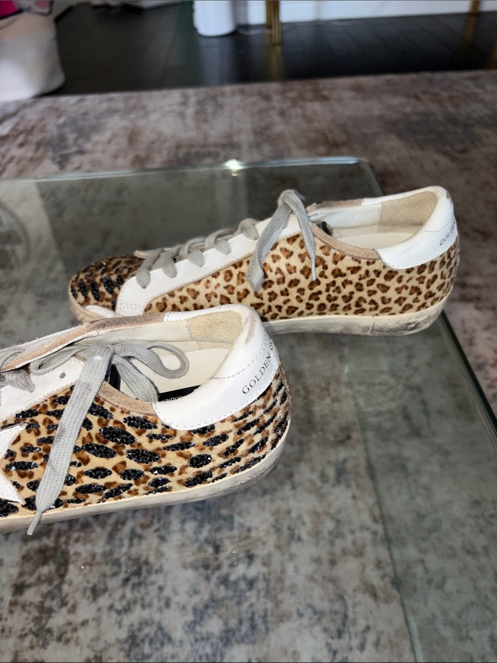 GOLDEN GOOSE SUPERSTARS LEOPARD FUR EMBELLISHED BlK CRYSTAL 38 - Picture 9 of 9